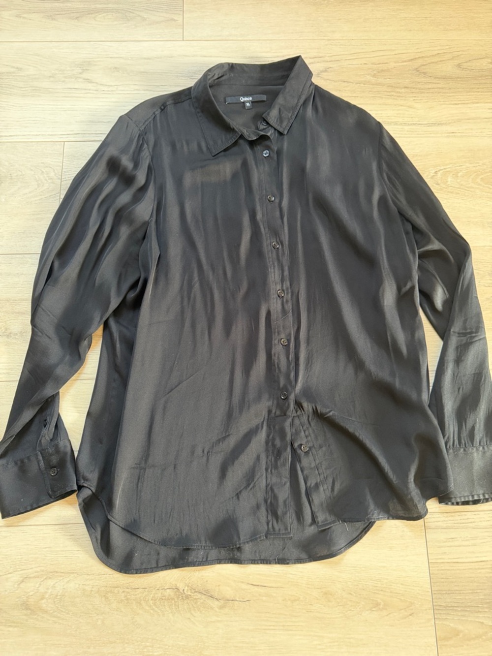 Quince Black Women’s Long-Sleeve washable stretch silk Shirt